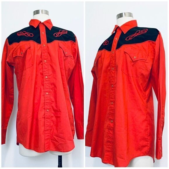 Vintage Ely Diamond Red Black Western Button Down Shirt M - Picture 1 of 9